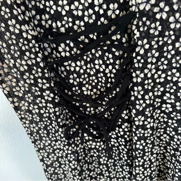 Urban Outfitters Floral Button Lace Corset-Back Black & White Sheer Mini Dress L - Picture 11 of 16